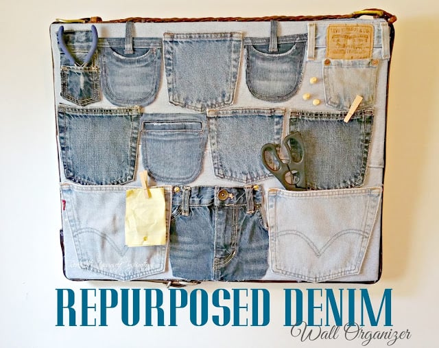 old jeans repurposed denim wall organizer