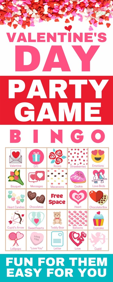 Valentine's Day bingo cards perfect for any group! Get 40 printable bingo cards now - a perfect holiday theme for a Valentine's Day party with kids or Valentine's Day party for adults or office parties. With words and pictures and instructions for how to play, these bingo cards you’ll find the perfect games & ideas for your Valentine's Day party!