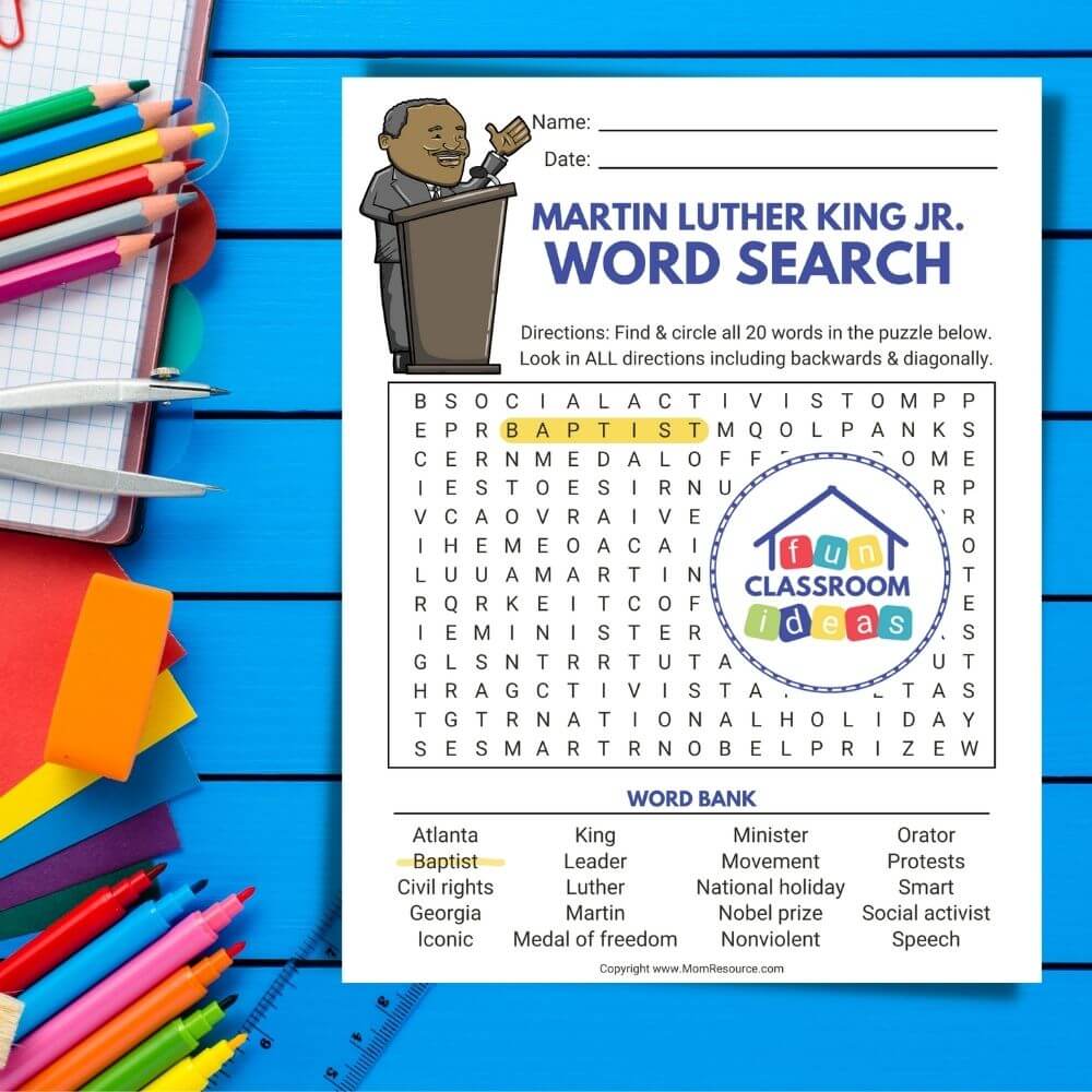 dr martin luther king jr word search printables