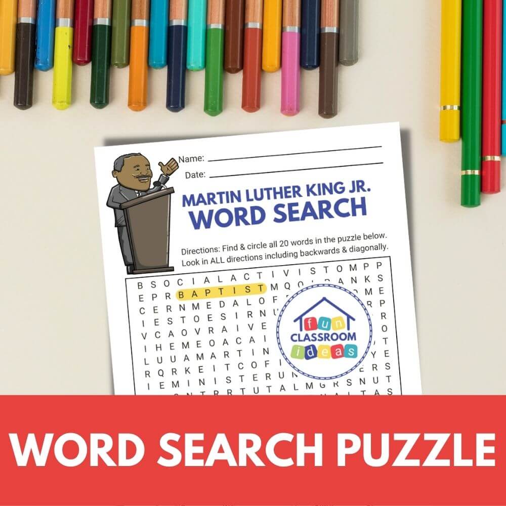 king martin luther word search printable puzzle