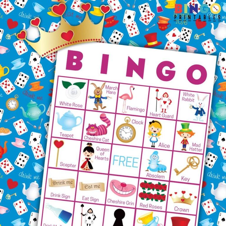 Alice in Wonderland Bingo For Large Groups 100 Game Cards